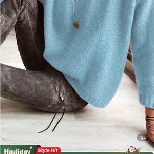 SHEIN Light Blue Crew Neck Sweater